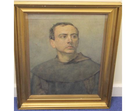 Early 20th Century British School. Portrait of a monk. Watercolour. 55cm x 41cm. Blind E.S.K. stamp for Examined South Kensin