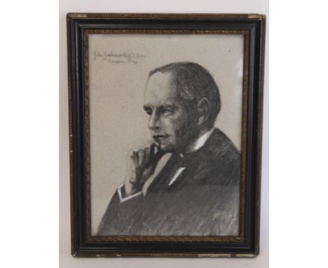 Late 19th Century British School. Portrait of the novelist and playwright John Galsworthy Esq. Charcoal heightened with chalk