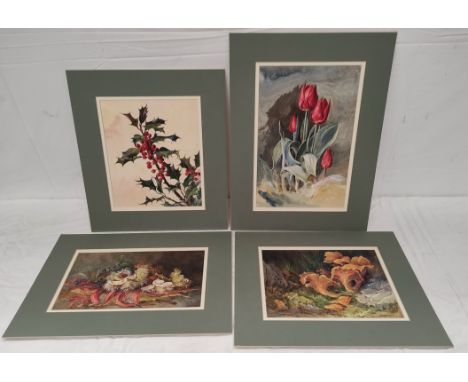 Wilhemena Mary Gresley (British 1853-1933). 'Anything You Like', still life of holly. Watercolour. 23cm x 19cm. Signed and da