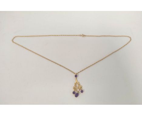 9ct gold pendant with four amethysts by Deakin &amp; Francis 1973, 7.5g gross. 