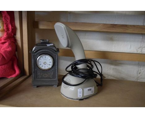 Royal Selanger pewter cased clock together with vintage 1960's moulded plastic telephone