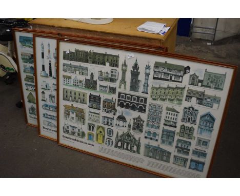 Set of four framed architectural prints