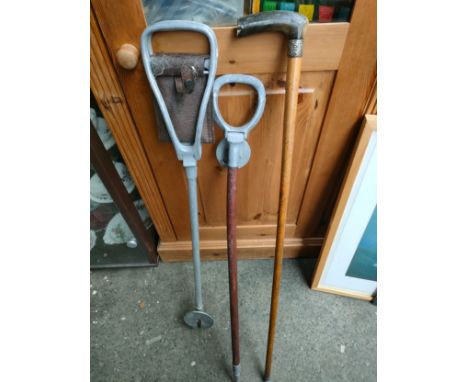 Silver hallmarked gentlemen's walking stick and two shooting sticks 