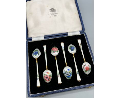 A Set of 6 Sterling 925S Norwegian silver and enamel tea spoons. [One has enamel damage- see images] 