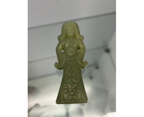 Chinese hand carved jade sculpture of a lady. [7.5cm high] 