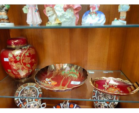 Shelf of Carlton Ware Rouge Royale includes pagoda 