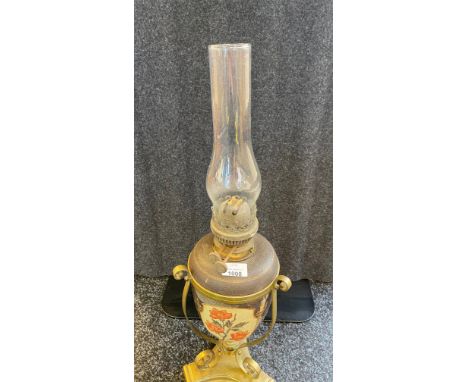 Victorian brass and porcelain oil lamp. 
