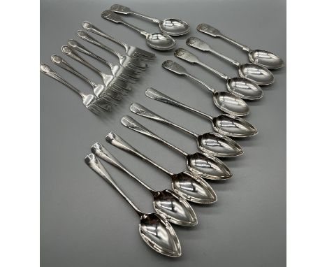 Three sets of 6 Sheffield silver flatwares. Desert forks and spoons. Makers- John Pinder &amp; Co and Cooper Brothers &amp; S