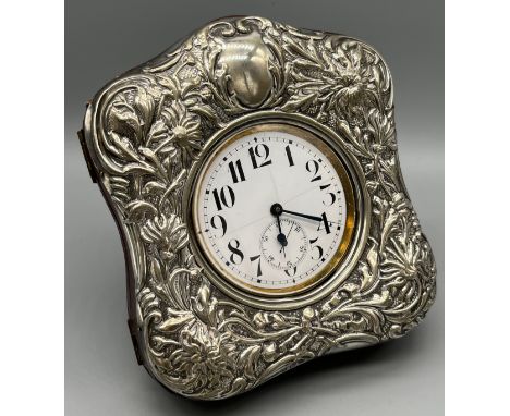 A Birmingham silver ornate pocket watch travel case. together with a large pocket watch. [13x11cm] 