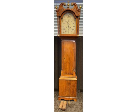 19th century oak cased Scottish grandfather clock. Enamel painted dial by Jn.o. Smith Pittenweem. Comes with pendulum, weight