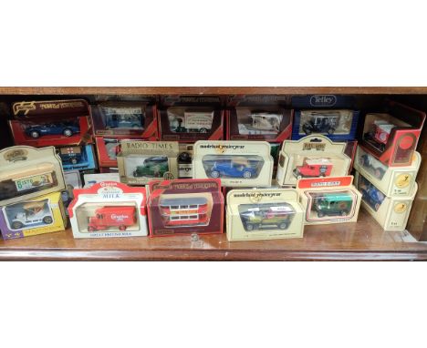 Shelf of matchbox and days gone model vehicles. 