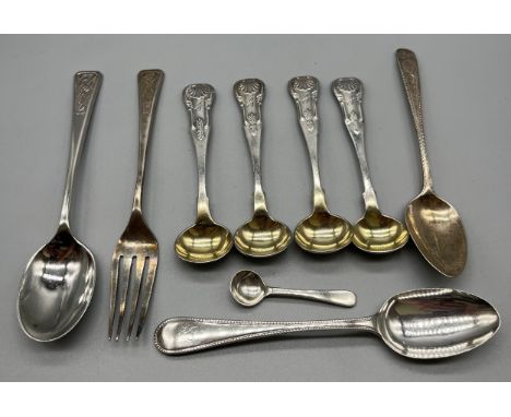 A Collection of Edinburgh &amp; Glasgow silver flatwares to include matching set of four Victorian condiment ladles produced 