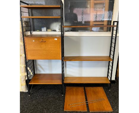 Mid century Ladder ex style wall unit. Designed with metal ladder structures, teak shelves and teak unit. [163x154cm] 