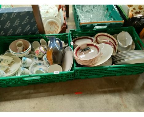A lot to include Poole Pottery cup/saucers, butter dish and bowl along with box of oriental dinner ware 