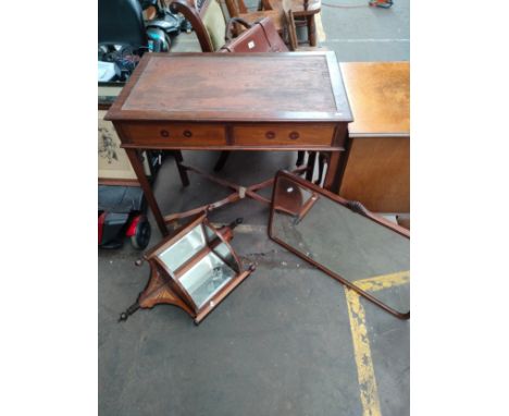 19th century console- designed with rectangle top, two frieze drawers and cross section support. 1940'S 50's mahogany framed 