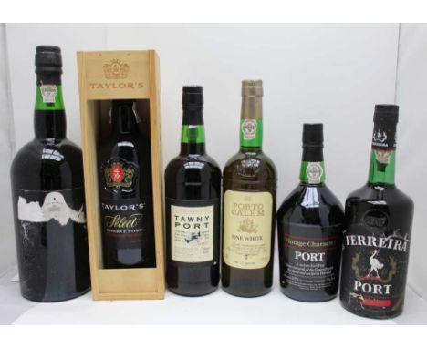 Graham's LBV port (label missing), 1 magnum bottle Taylor's Select Reserve Port, boxed, 1 bottle Ferreira Superior Ruby Port,
