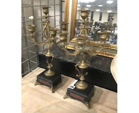 PAIR BRASS &amp; MARBLE CANDELABRA - 41 CMS (H)