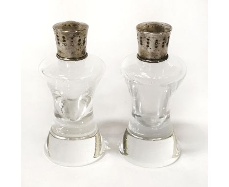 PAIR SILVER TOP &amp; STEUBEN GLASS SALT &amp; PEPPERS