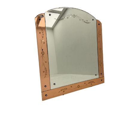 Art Deco style frameless wall mirror, decorated with bevelled floral motifsDimensions: Height:&nbsp;92cm&nbsp; Length/Width:&