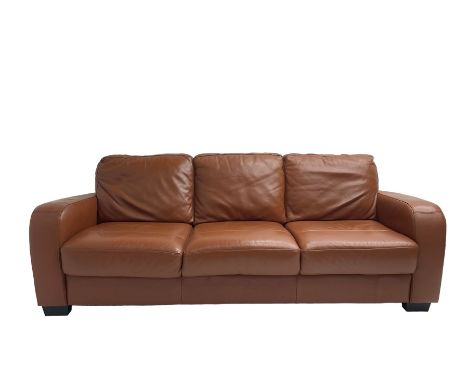 Three seat sofa, upholstered in brown leatherDimensions: Height:&nbsp;73cm&nbsp; Length/Width:&nbsp;218cm&nbsp; Depth/Diamete