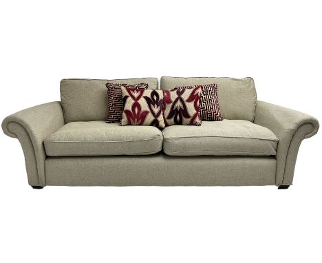 Three seater sofa, upholstered in cream fabricDimensions: Height:&nbsp;69cm&nbsp; Length/Width:&nbsp;239cm&nbsp; Depth/Diamet