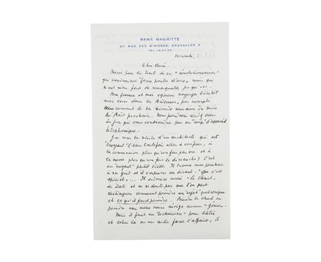 RENÉ MAGRITTE (1898-1967)LETTRE AUTOGRAPHE SIGNÉE à André BOSMANS. Bruxelles, 31 juillet 1963. 1 page ½ in-8 à l'encre sur pa