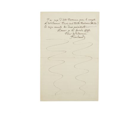 ARTHUR  RIMBAUD (1854-1891)EXTRAIT DE COMPTES À Armand SAVOURÉ. MANUSCRIT  AUTOGRAPHE SIGNÉ. Harar 26 février 1889, 1 page in
