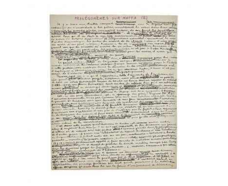 ANDRÉ BRETON (1896-1966)PROLÉGOMÈNES SUR MATTA. MANUSCRIT AUTOGRAPHE SIGNÉ. 10 juillet 1947.  2 pages 1/2 à l'encre. Manuscri