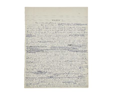 ANDRÉ BRETON (1896-1966)MATTA.  MANUSCRIT AUTOGRAPHE SIGNÉ. Percé [Québec], 14 août 1944, 3 pages in-4 à l'encre. Manuscrit d