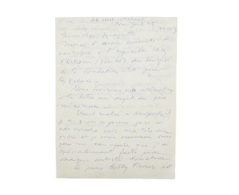 MARCEL DUCHAMP (1887-1968)LETTRE AUTOGRAPHE SIGNÉE à René MAGRITTE. New-York, 26  octobre 1965, 2 pages in-8 au stylo à bille