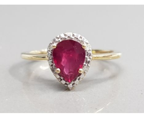 SILVER GILT RING WITH RUBY AND DIAMONDS SIZE P1/2 2.4G GROSS