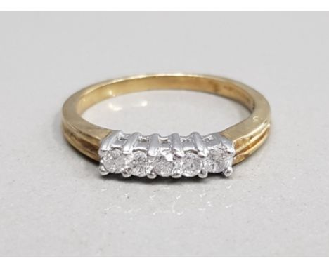 9CT YELLOW GOLD DIAMOND FIVE STONE RING COMPRISING OF FIVE BRILLIANT ROUND CUT DIAMONDS SET IN A CLAW SETTING APPROXIMATELY 0