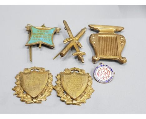 ROYAL ANTEDILUVIAN ORDER OF BUFFALOES ENAMEL LAPEL BADGE AND S BRASS COLLAR JEWELS 1 WITH BLUE ENAMEL DECORATION