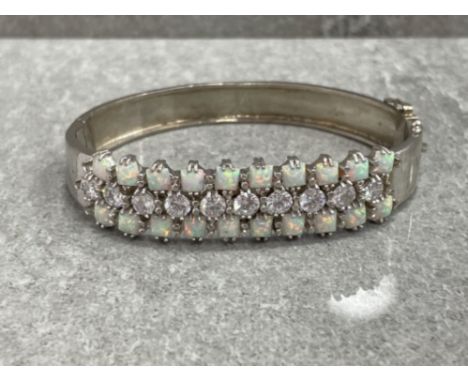 SILVER OPAL AND CZ BANGLE 27G