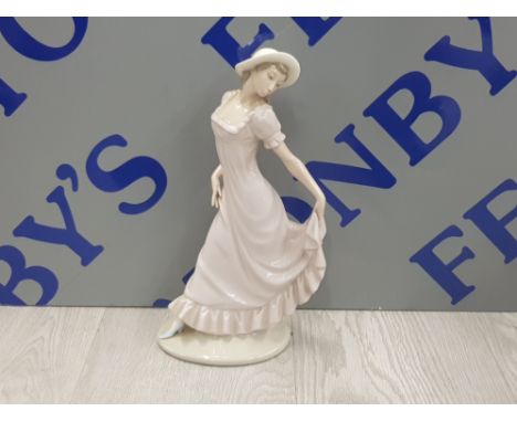 NAO BY LLADRO FIGURE OF A GIRL IN HAT AND LONG PINK DRESS