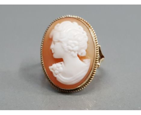 9CT YELLOW GOLD CAMEO RING SET IN A GOLD ROPE EFFECT SETTING SIZE L1/2 4G GROSS