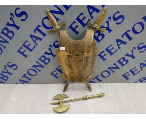BRASS COAT OF ARMS SHIELD AND AXE