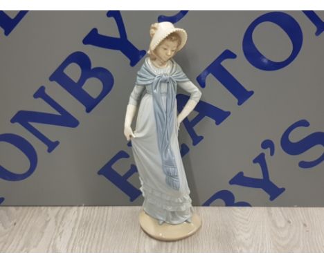 NAO BY LLADRO FIGURE OF A LADY WEARING LONG BLUE DRESS AND BONNET SAS