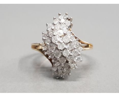 9CT YELLOW GOLD DIAMOND CLUSTER RING FEATURING BRILLIANT ROUND CUT DIAMONDS SET IN WHITE GOLD CLAW SETTING SIZE O1/2 4.4G GRO