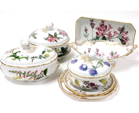 A group of Spode Stafford Flowers pattern oven and table wares, some seconds, comprising three tureens and covers, pedestal f