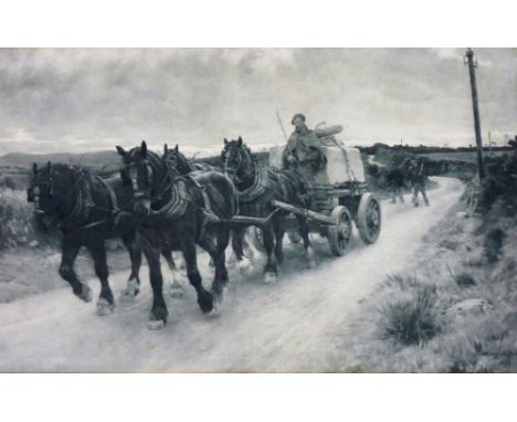 After Stanhope A. Forbes (19thC British School). Landscape with horses and cart with figures, lithograph, 32cm x 52cm.