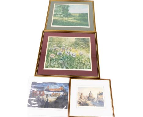 A group of pictures, after Norman Battershill, A Sussex Lane, limited edition print, number 40/1000, signed in pencil, 40cm x