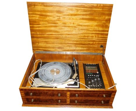 A Dynatron mahogany and burr walnut cased radiogram, model number HFC208, with a Garrard SP25 MKIV turntable, and a Dynatron 