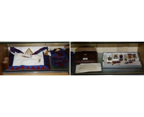 Masonic and R.A.O.B. interest, lodge aprons and sashes, waiter, minstrel and loyalty silver and enamel medals for R.A.O.B, th