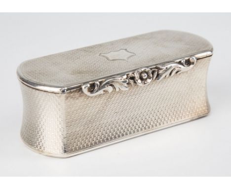 A William IV silver snuff box, C. Rawling & W. Summer, London 1835, deep waisted form with machine turned decoration, lid wit