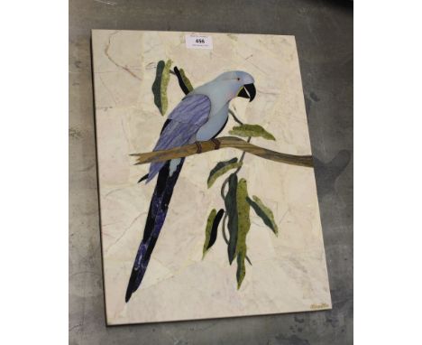 A mosalite pietra dura parrot tile form plaque, 11½ x 15½in. (29.8 x 39.4cm.).