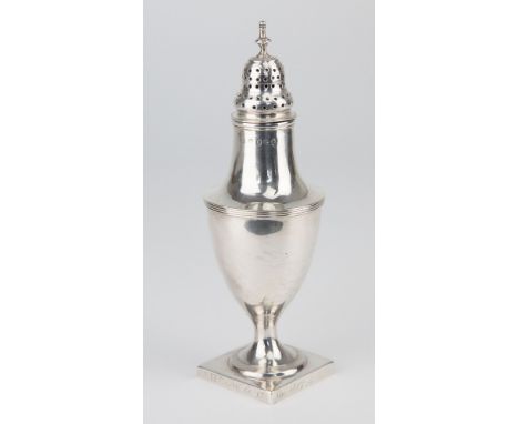 A George III silver sugar caster, London, 1806, maker mark rubbed but probably Peter and William Bateman, long flared neck in