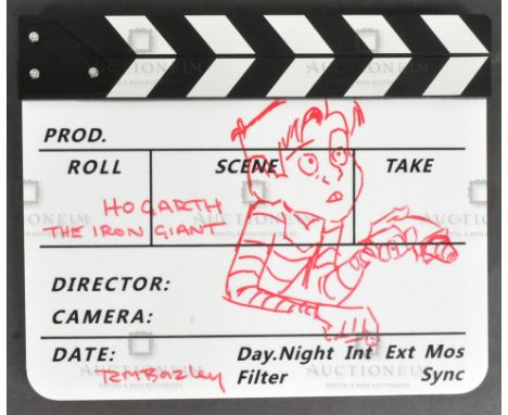 The Iron Giant (1999) - Richard Bazley (lead animator) - an illustrated and signed clapperboard by Bazley. Featuring a sketch