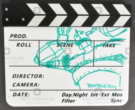 The Iron Giant (1999) - Richard Bazley (lead animator) - an illustrated and signed clapperboard by Bazley. Featuring a sketch