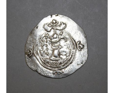 ISLAMIC SILVER COIN - SASANIAN KINGS, Khosrow II (590-628) AR Drachm, Mint GY. Date 2, 4.1g, 31 mm, EF &amp; R